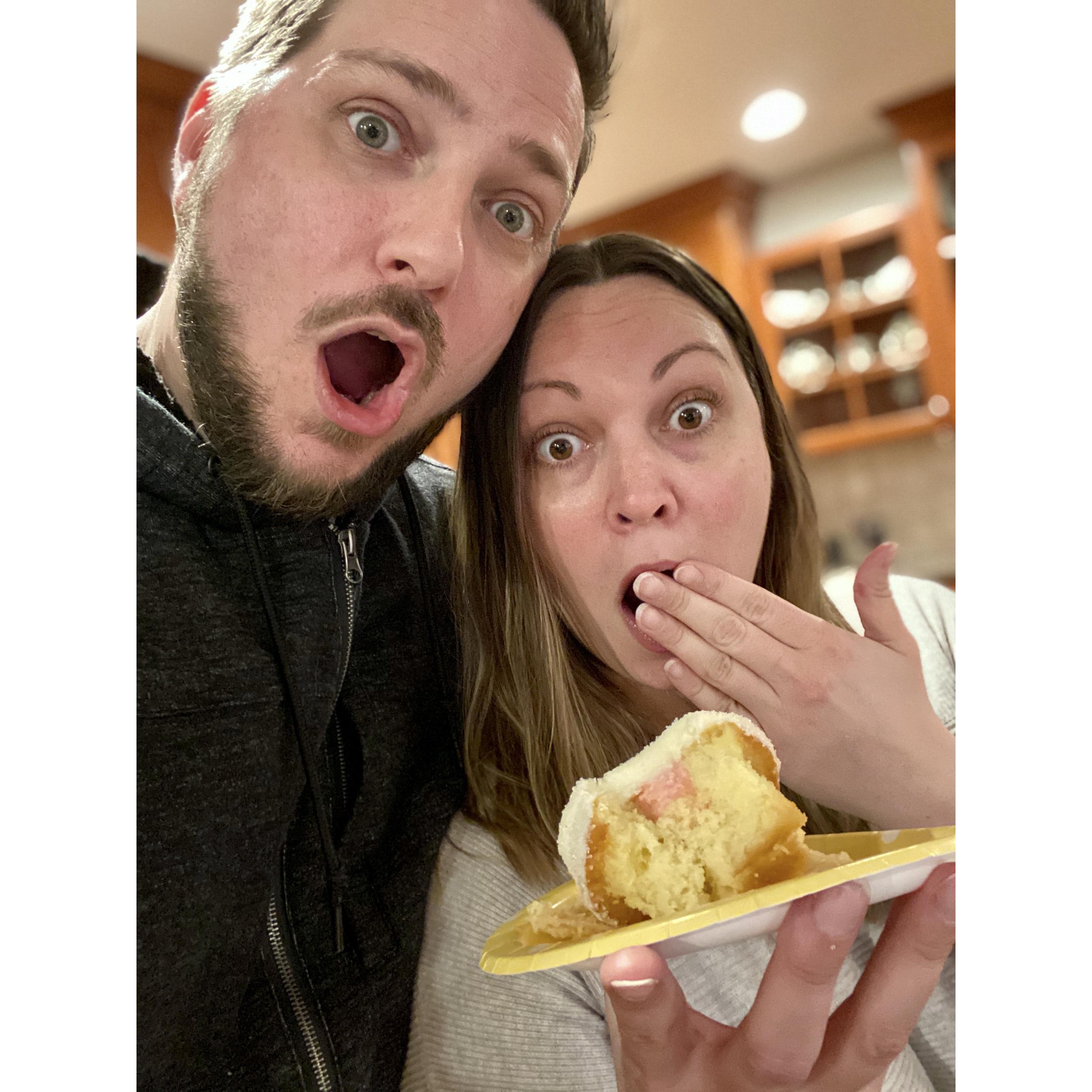 When Josh got the pink cupcake telling us we were getting a niece! 🥰
