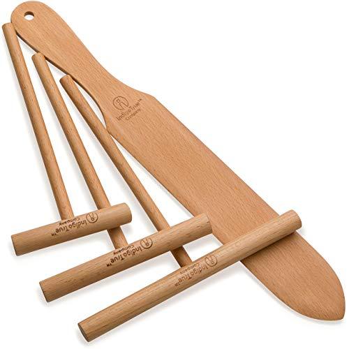 The ORIGINAL Crepe Spreader and Spatula Set - 4 Piece (7", 5", 3.5" Spreaders and 14" Spatula) Convenient Sizes to Fit Any Crepe Pan Maker | All Natural Beechwood Construction From Indigo True Company