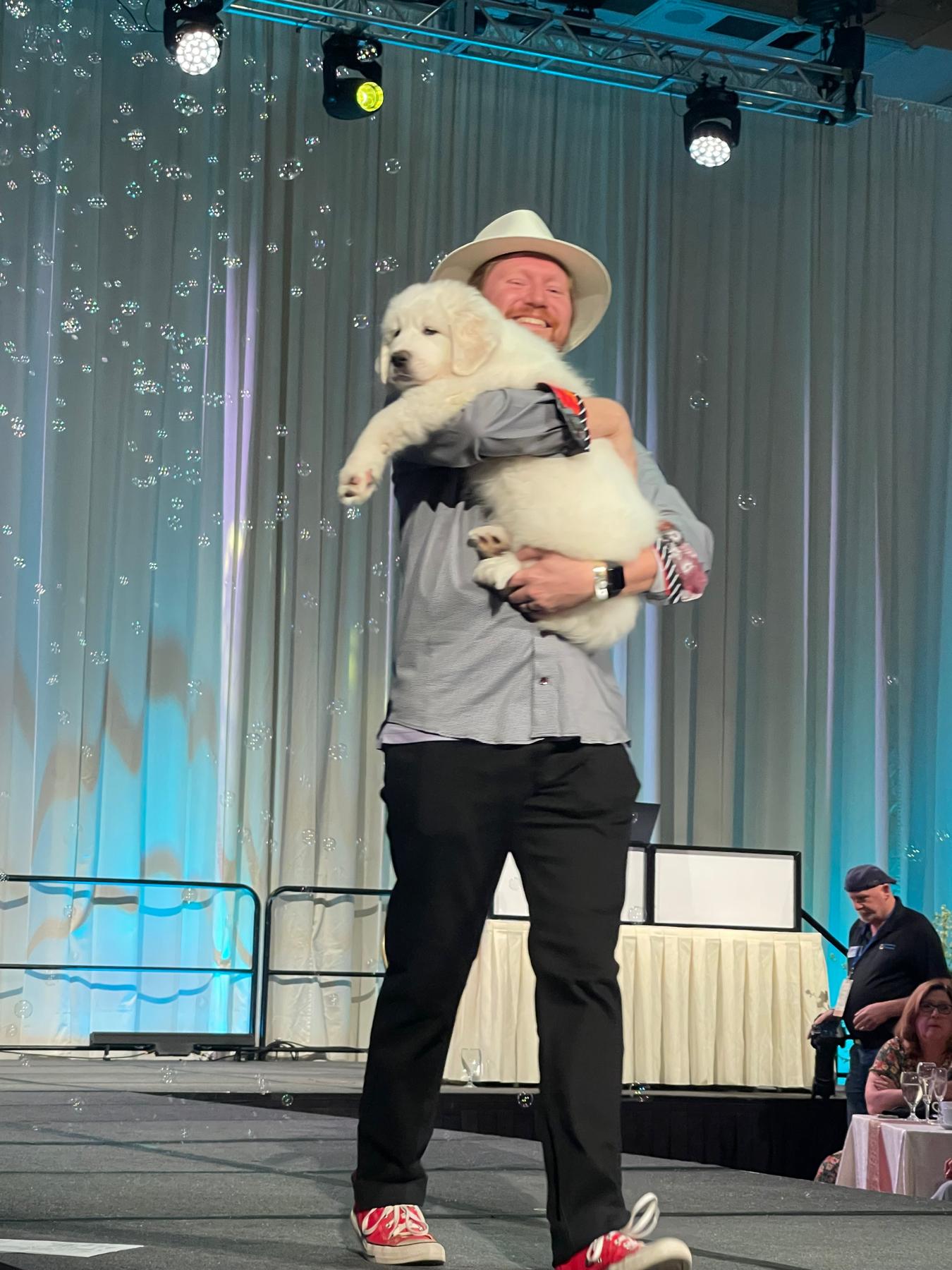 James strutting the runway at our first benefit for Nevada Humane Society where he was a model. We ended up bringing home Camdyn, our newest girl, this day.