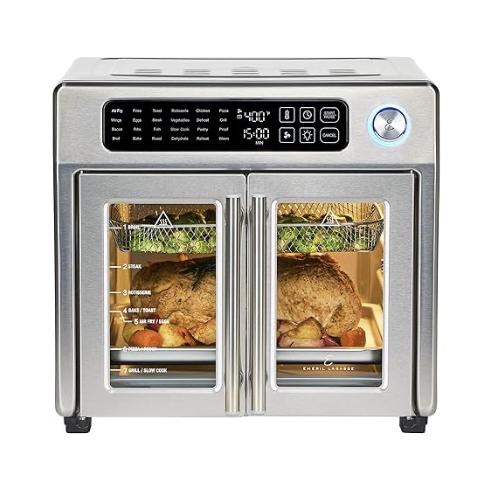 Emeril Lagasse Extra Large French Door Air Fryer Toaster Oven Combo, 24 Cooking Functions and Digital Controls, 7 Accessories Included, Stainless Steel Finish, 26QT Capacity