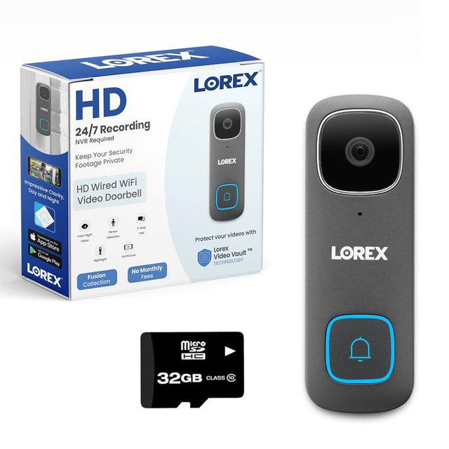 Lorex 1080p Resolution Wired Video Doorbell - Front Door Security - Smart Security Lighting, Motion Detection Camera, 2-Way Talk for Front Door, Home and Business - Free Pre-Installed 32GB MicroSD