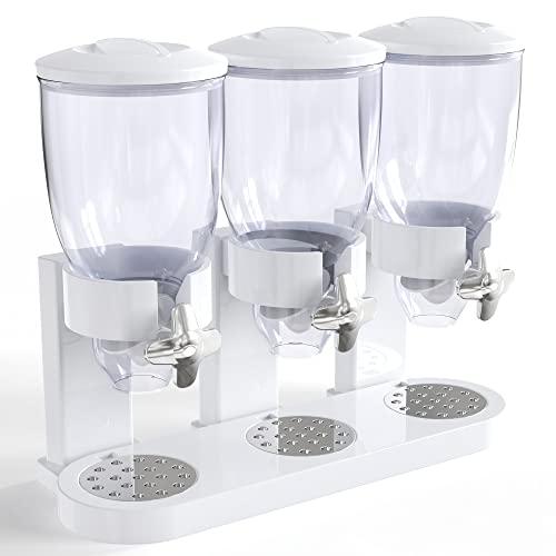 Triple Food Dispenser - Easy To Use Dry Food Dispenser Perfect As A Candy, Nuts, Rice, Granola, Cereal Dispenser & More - Dispensing 1 Ounce Per Twist And Preserving Freshness For Fun, Easy Serving.