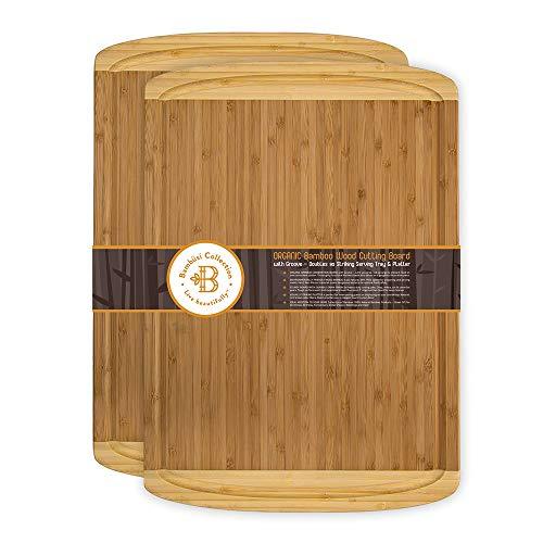 Bambusi Large Cutting Boards with Juice Groove - Set of 2 Bamboo Carving Boards for Chopping Meat, Cheese, Vegetables - Eco-Friendly Kitchen Butcher Block