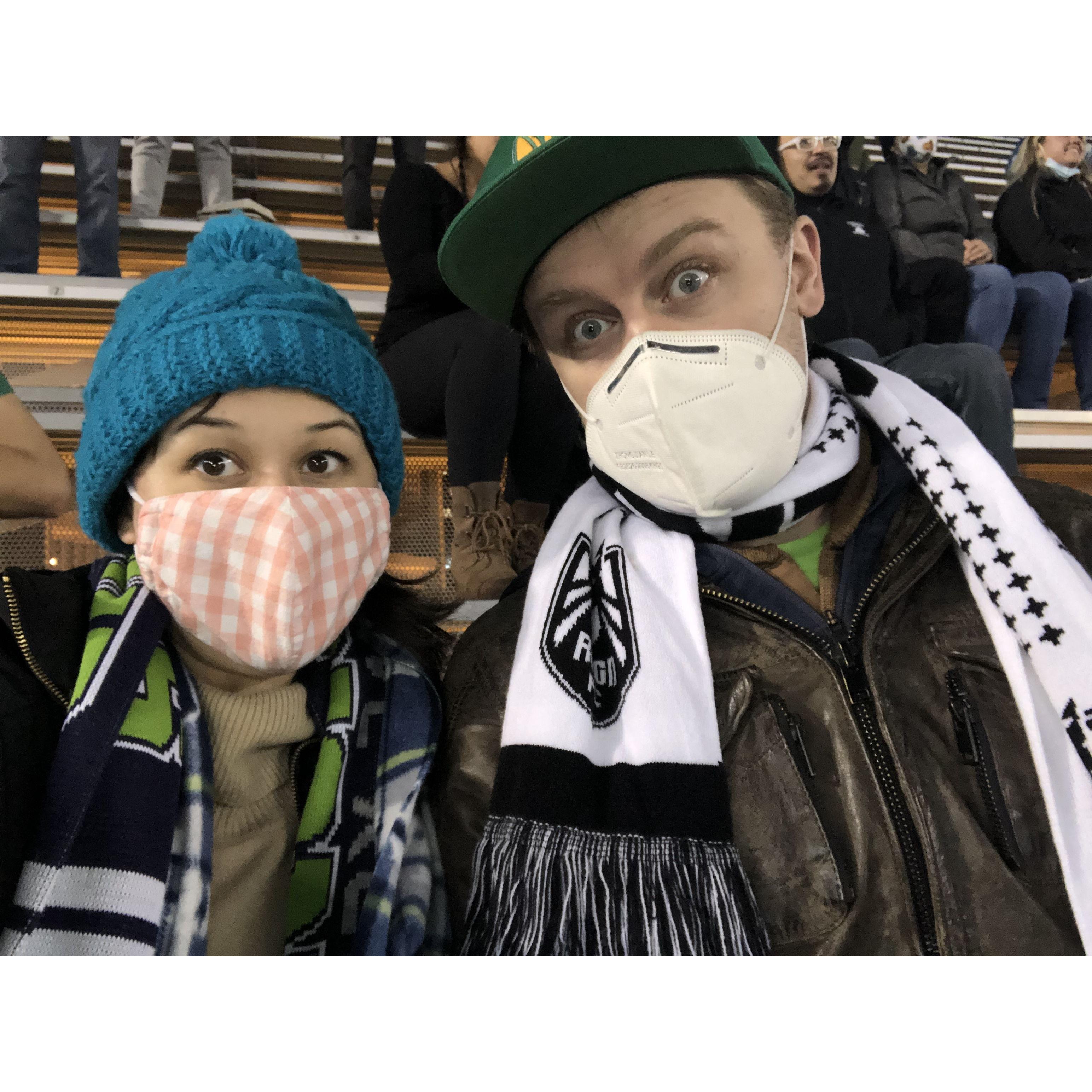 At a Seattle Sounders game (Seattle's football team), Seattle Washington