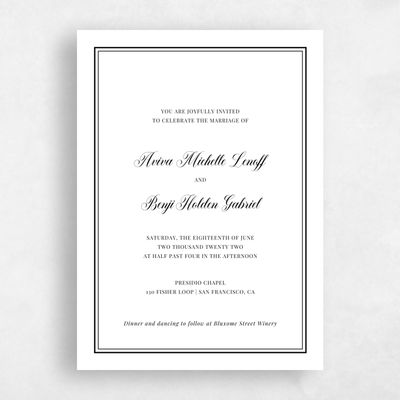 Black Bordered Wedding Invitation - Stauffer Type Letterpress