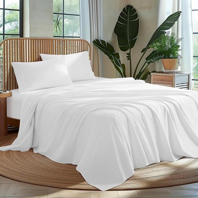 AiAngu 100% Cotton Queen Size Sheets Set - Luxury 1000 High Thread Count Egyptian Cotton Bed Sheets 4 PC, Breathable & Cooling Sheets, 16" Deep Pocket(White,Queen)