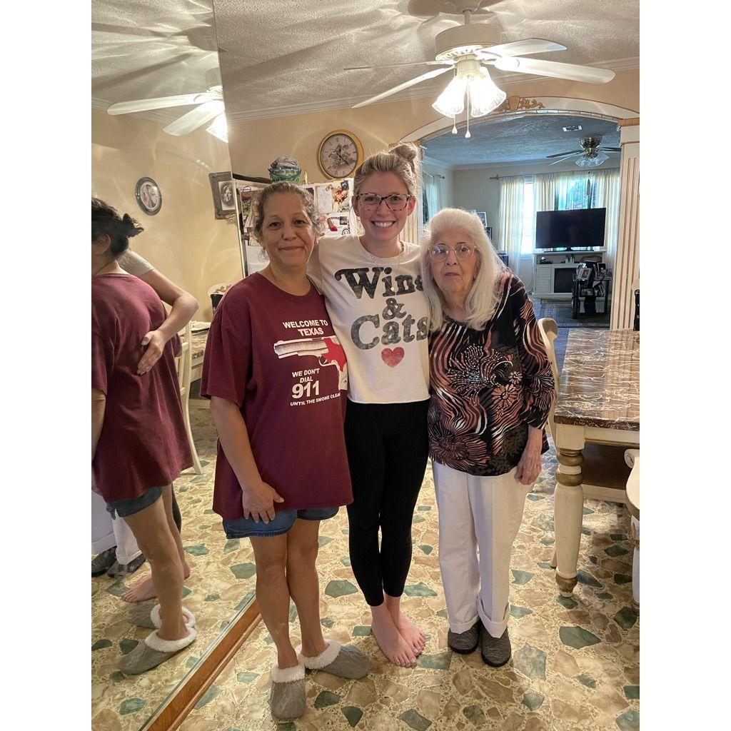 The Bride with her mother and maternal grandmother ending the wedding dress shopping trip to Houston.