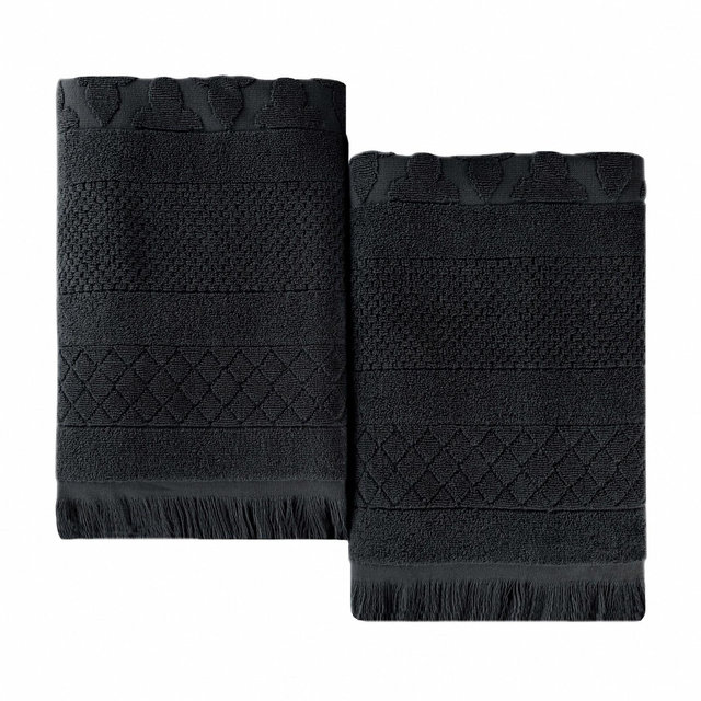Cotton Geometric Jacquard Plush Soft Absorbent Bath Sheet Set of 2, Black - Blue Nile Mills