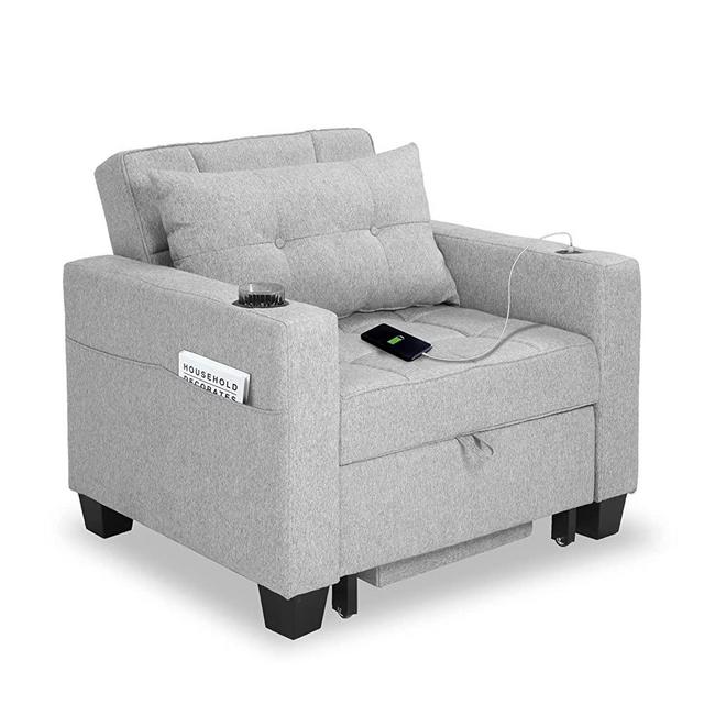 DURASPACE Futon Chair Bed Convertible Chair 3-in-1 Pull Out Sleeper Chair Beds with USB Ports, Armchair Bed Sleeper for Living Room (Gray)