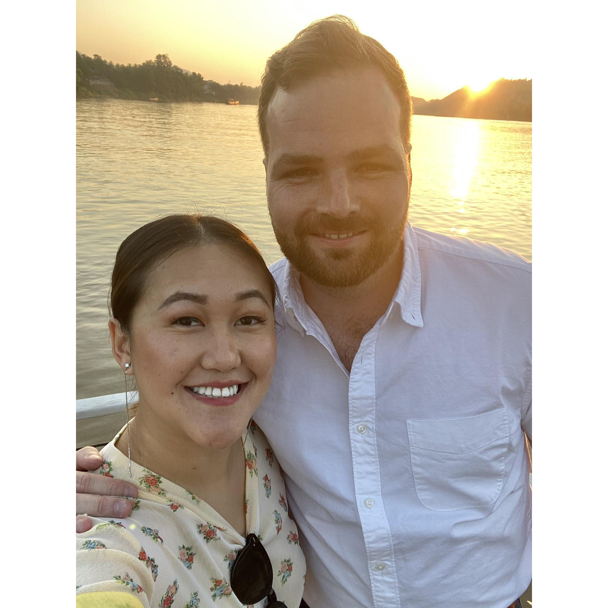 Seconds before Brian proposed!  Mekong River, Laos 2019