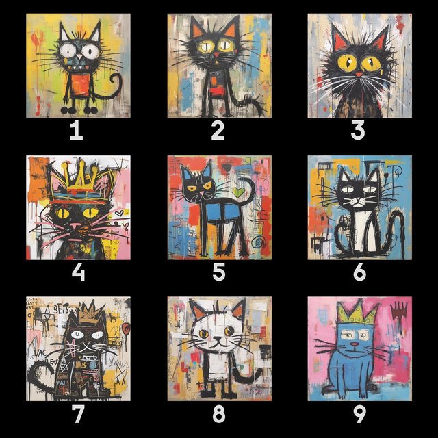 Basquiat "Cat" Art Set - Basquiat inspired art, Original Art, Poster Print Wall Art, Home/Office Room Decor Gift - Jean-Michel Basquiat