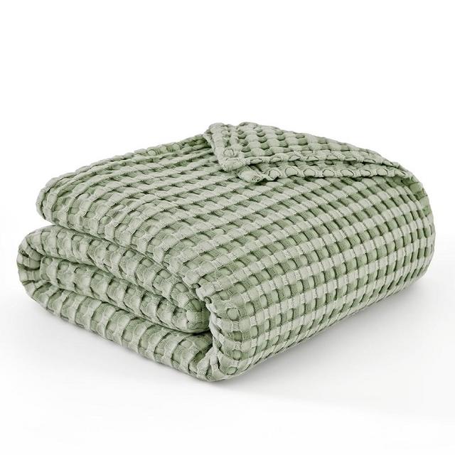 Bedsure Cooling Cotton Waffle Queen Size Blanket - Lightweight Breathable Blanket of Rayon Derived from Bamboo for Hot Sleepers, Luxury Throws for Bed, Couch and Sofa, Forest Green, 90x90 Inches