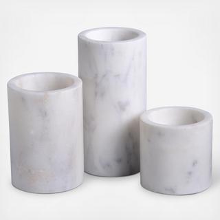 3-Piece Marble Cylinder Pillar Votive Holder Set