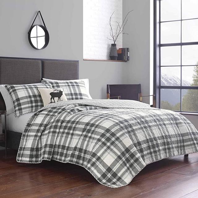 Eddie Bauer Coal Creek Plaid Quilt Set, King, Chrome