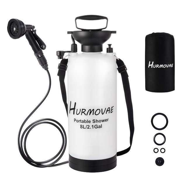 Hurmovae 2.1 Gallon/8L Portable Shower–10 Spray Modes, Nylon Insulated Sleeve & No Electric Needed, Beach Shower for Surfing, Travel & Hiking, Portable Water Sprayer, White