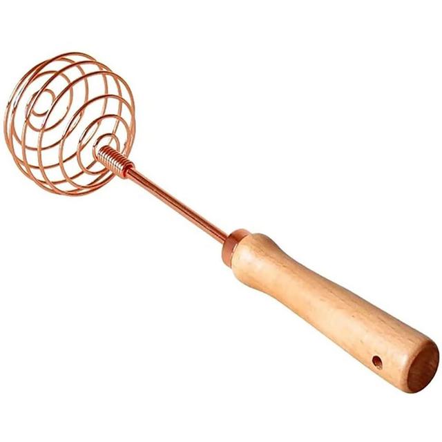 Angel’s Peel Stainless Steel Balloon Coil Whisk, Wood Handle Egg Beater, Rose Gold Color