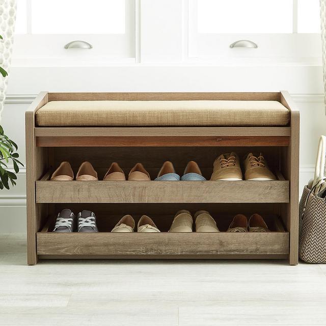 Rustic Driftwood Mercer Entryway Storage Bench