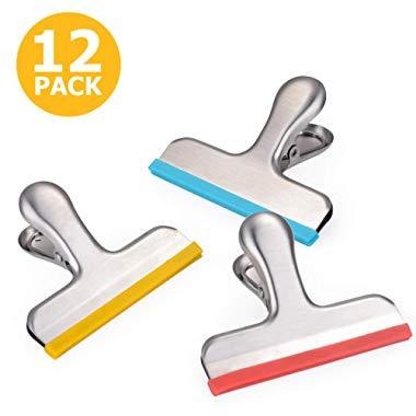 House Again 12 Pack Chip Bag Clips Covered with Silicone - NO More Sharp Edges - Color Coded with 3 Different Colors Perfect for Food Bags - Air Tight Seal, Heavy Duty, 3 Inches Wide