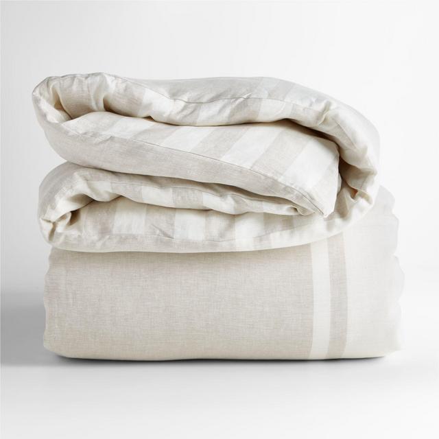Jackie Reversible Stripe Linen Natural Full/Queen Duvet by Leanne Ford