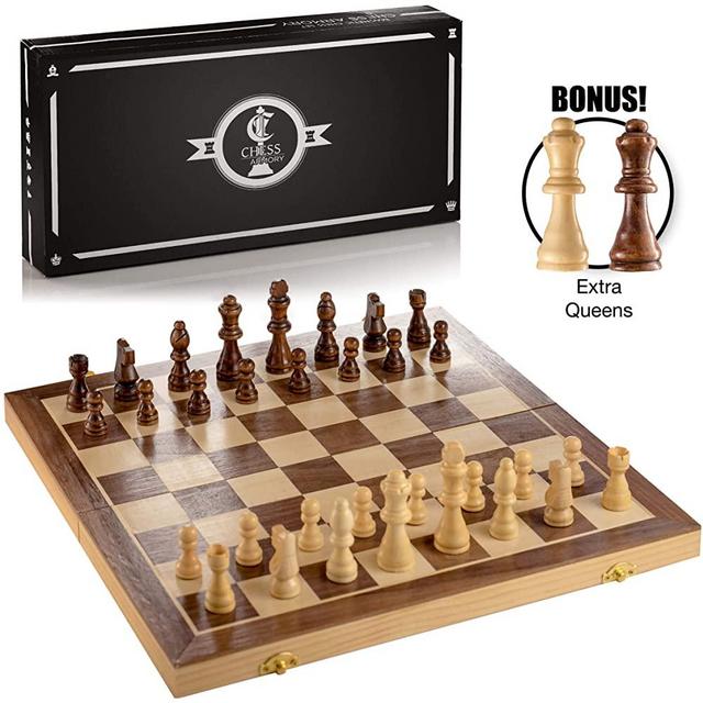 Chess Armory 15" Large Magnetic Wooden Chess Set with Felted Game Board Interior for Storage