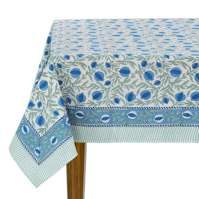 Ridhi Queen Blue, Celadon Green 60x90 Inches Rectangle 100% Cotton Hand Block Print Washable Decorative Spring Summer Parties/Wedding Use,Fall décor Farmhouse Dining Dinner Tablecloth`