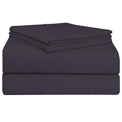 Pizuna 400 Thread Count Cotton King Size Sheet Set Voilet, 100% Long Staple Cotton Soft Sateen Bed Sheets with Stylish 4 inch Hem, fit Upto 15 inch Deep Pocket (100% Cotton Voilet Sheets King)