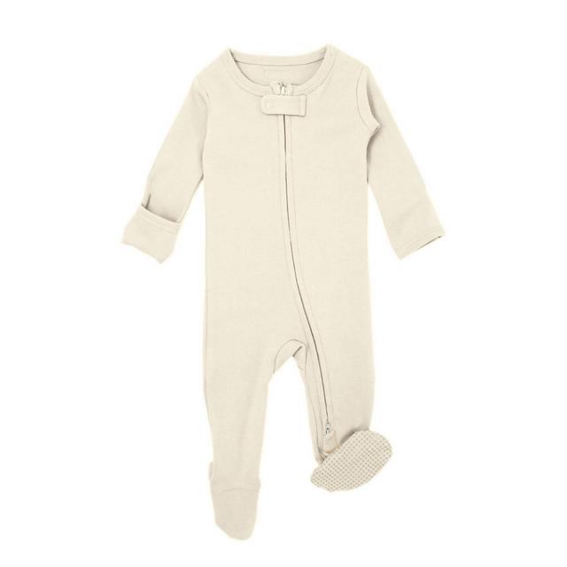 Organic Zipper Footie in Beige