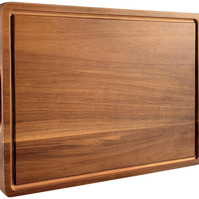 Large Cutting Board Wood for Kitchen, 17x12x1" Reversible Large Wooden Chopping Board Charcuterie boards with Juice Grooves and Side Handles, Ideal for Meat, Cheese, Vegetables, Fruits, Bread