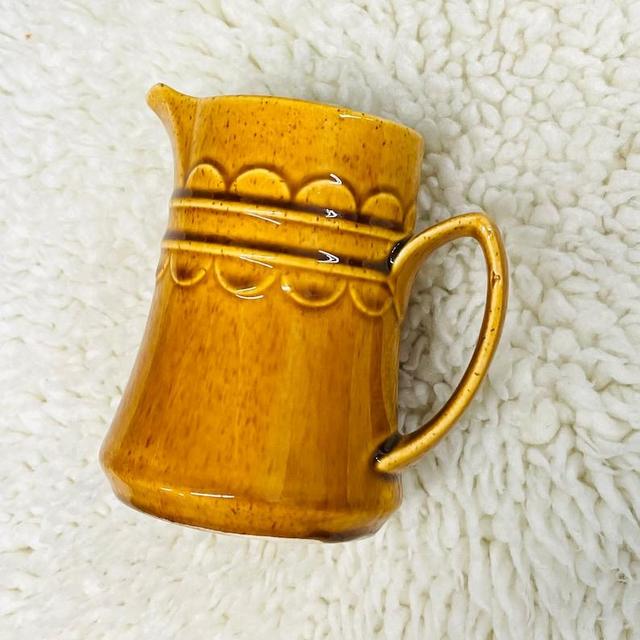 Vintage Small Yellow Orange Farmhouse Creamer Pitcher, Milk Pitcher