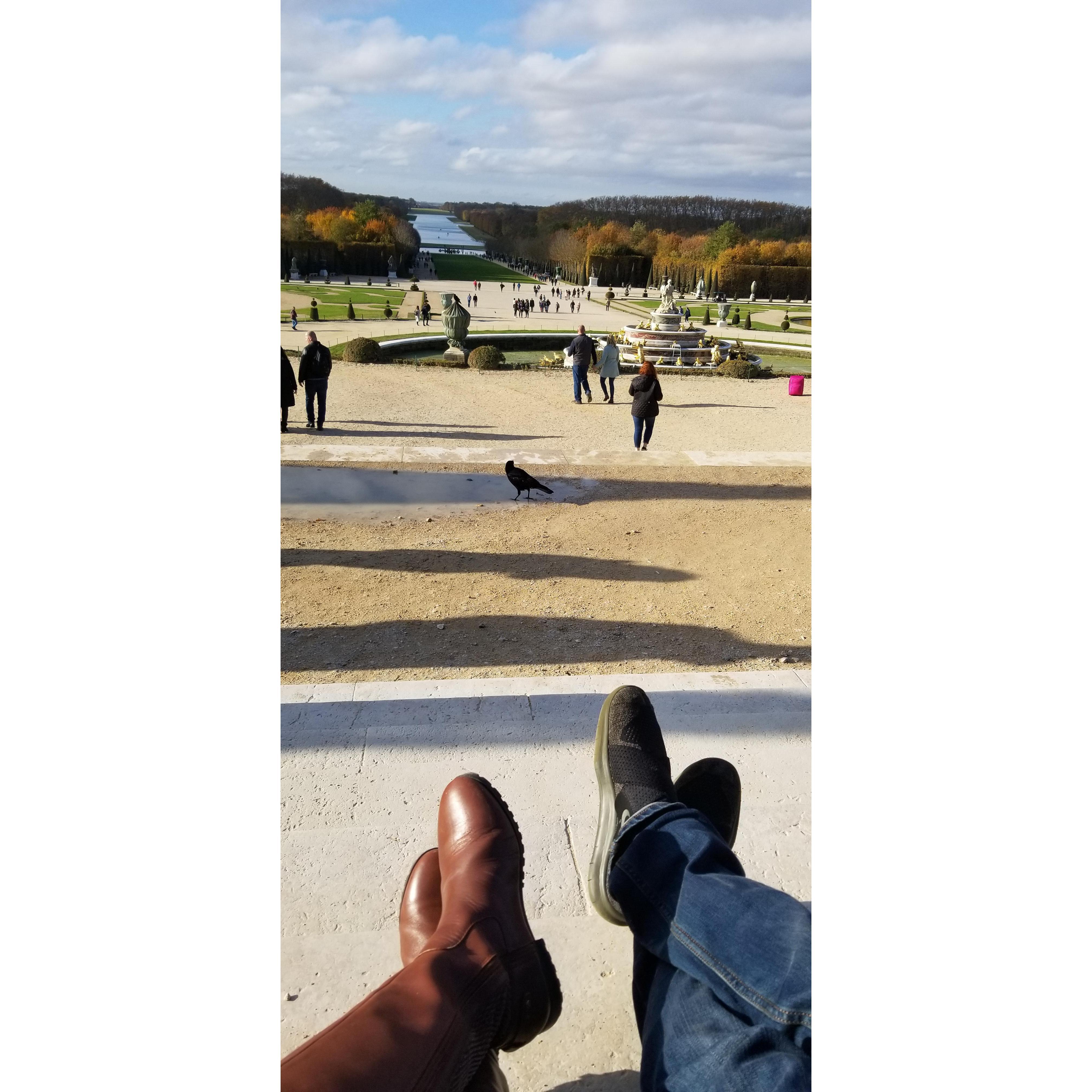 Relaxing and enjoying the massive garden of Versailles. France 2018