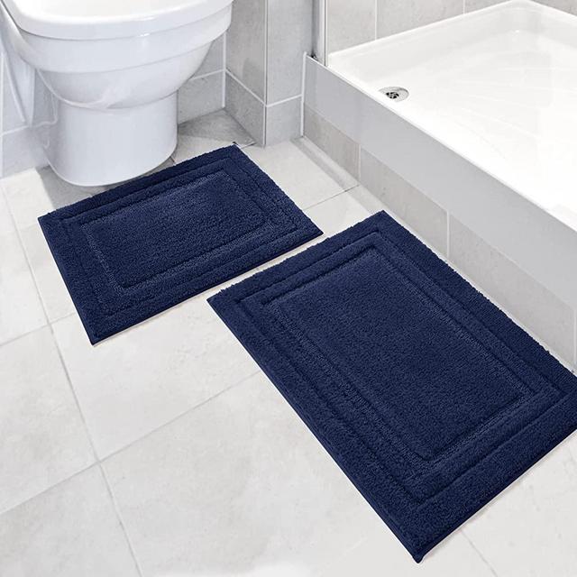 HOMEIDEAS Bathroom Rugs Sets 2 Piece Navy Blue, Bath Mat Set for Bathroom, Absorbent Non Slip Bath Rug for Floor, Machine Washable & Super Soft Microfiber Shower Mats, 16 x 24 & 20 x 32 inch