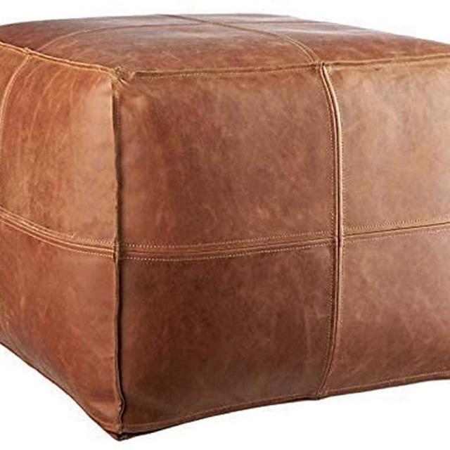 LEATHEROOZE Handmade Unstuffed Leather Ottoman Pouf Seat Boho Moraccon 18x18x14” Living Room Bedroom TV Room Brown
