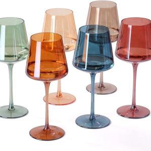 Hand Blown Colored Wine Glasses Set of 6