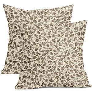 Kawani Daisy Floral Block Print Pillow Covers 18X18 Inch Brown Beige Flowers Decorative Square Pillow Cases Set of 2 Farmhouse Home Decor Vintage Rustic Cute Throw Pillows for Sofa Couch Outdoor