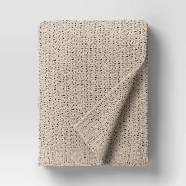 50"x60" Chenille Knit Throw Neutral/Khaki - Threshold™