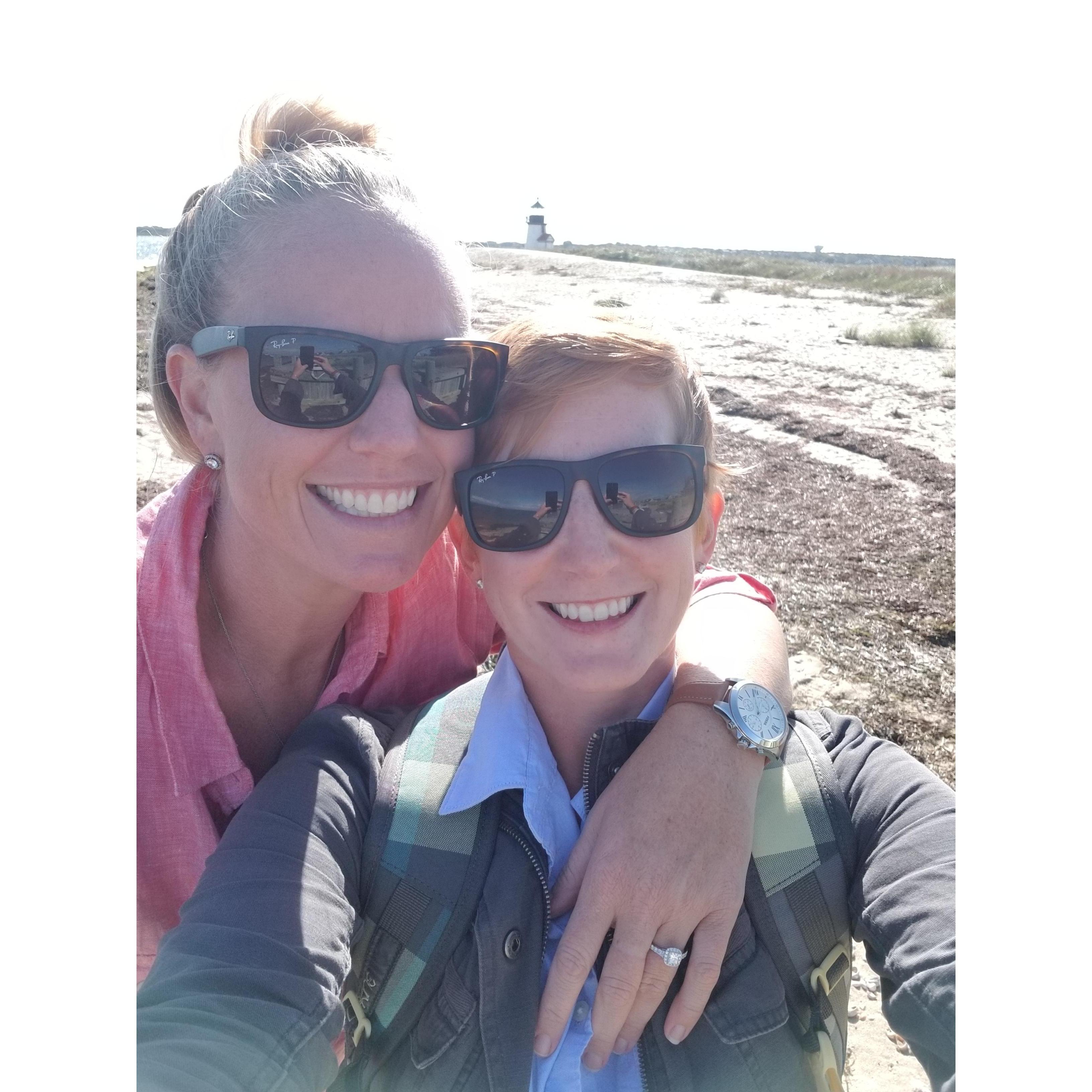 Minutes after the question was popped at Brandt Point Lighthouse on Nantucket