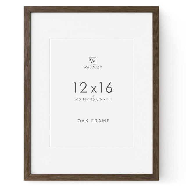 12x16 Solid Oak Picture Frame, 12 x 16 Wooden Photo Frame with Mat, 12"x16" Natural Oak Wood Frame for Wall, (Walnut Set of 1)