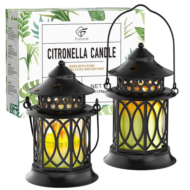 Citronella Candles Outdoor, 2 Pack Lemongrass Scented Soy Wax Candles with Metal Lantern Holder, Outdoor Candle Set for Patio Garden Camping Decor, Gift Set