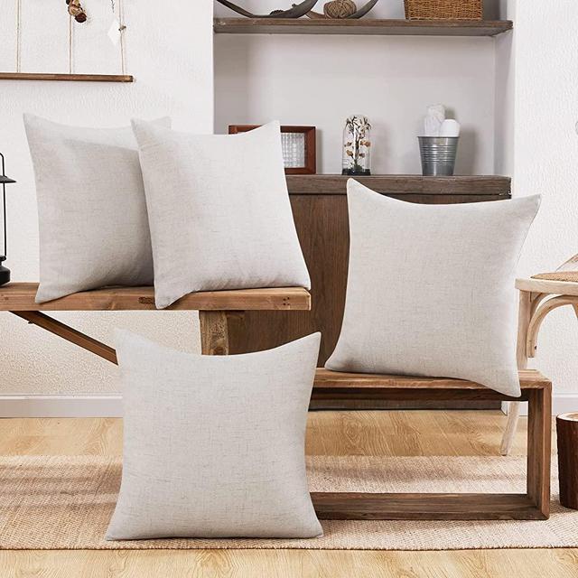Deconovo Pillow Covers 20x20, Decorative Outdoor Pillow Covers, Linen Throw Pillowcases for Bed Pillow(20 x 20 Inch, Cream, Set of 4, No Pillow Insert)