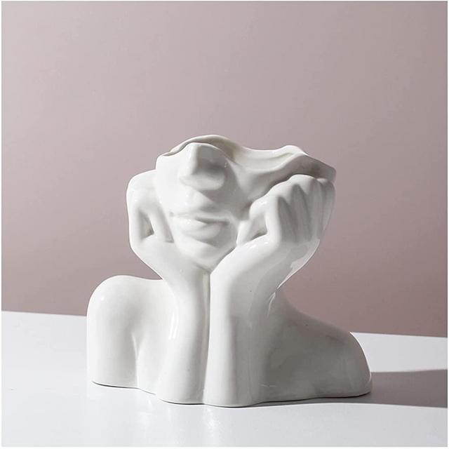 Female Form Face Vase Art Vase for Home Office Décor Ceramic Body Vase Female Form Ideal Shelf Decor,Modern Farmhouse Table Decor,Small Vase Bookshelf Decor 5.52x2.76x4.73Inch,Face a