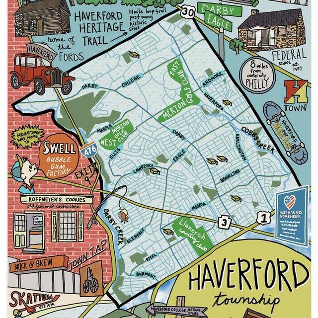 Map of Haverford Township, Pennsylvania (customization and framing options available)
