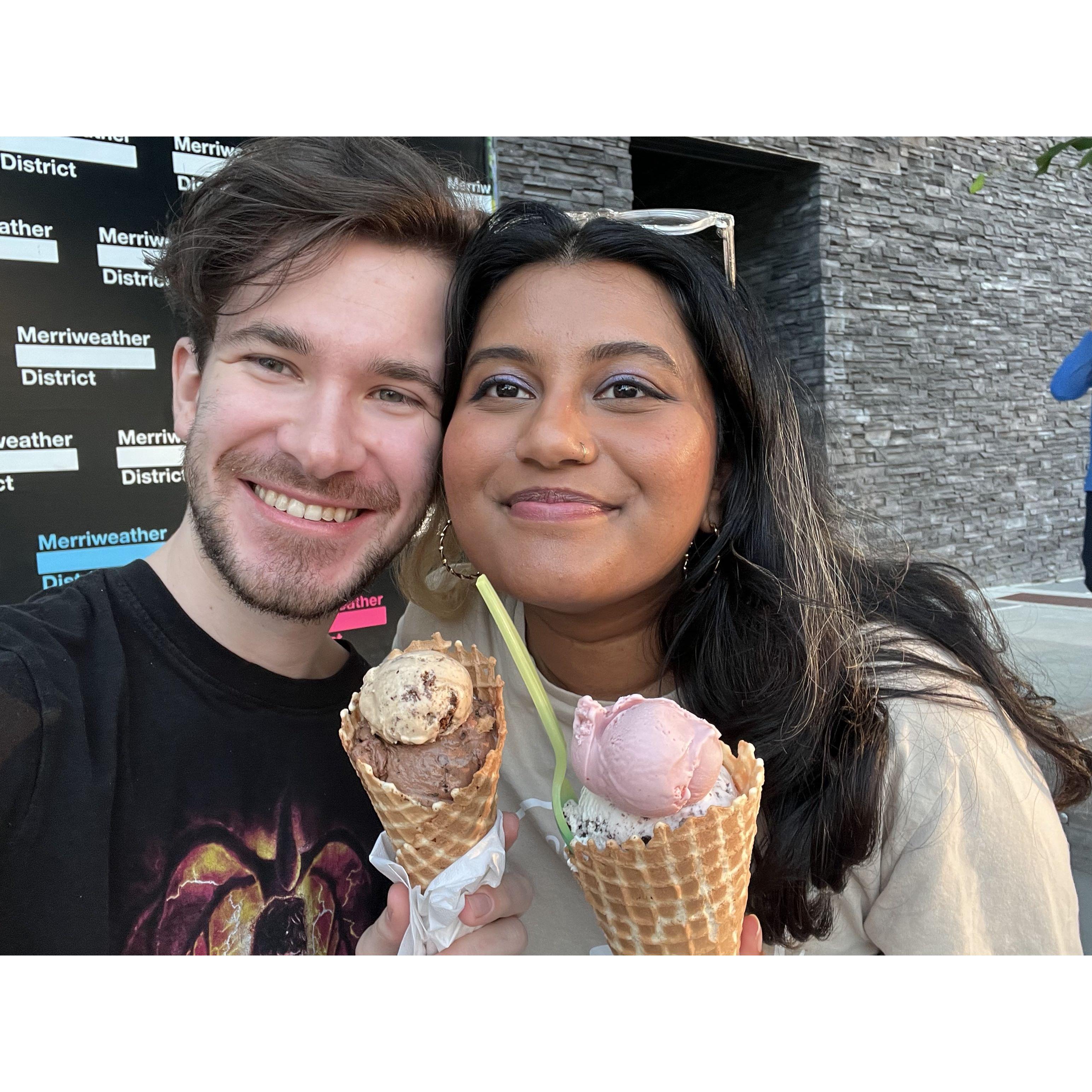 Ice cream from The Charmery. Faizah likes Indonesian Cinnamon and James likes Ice Cream Sando!