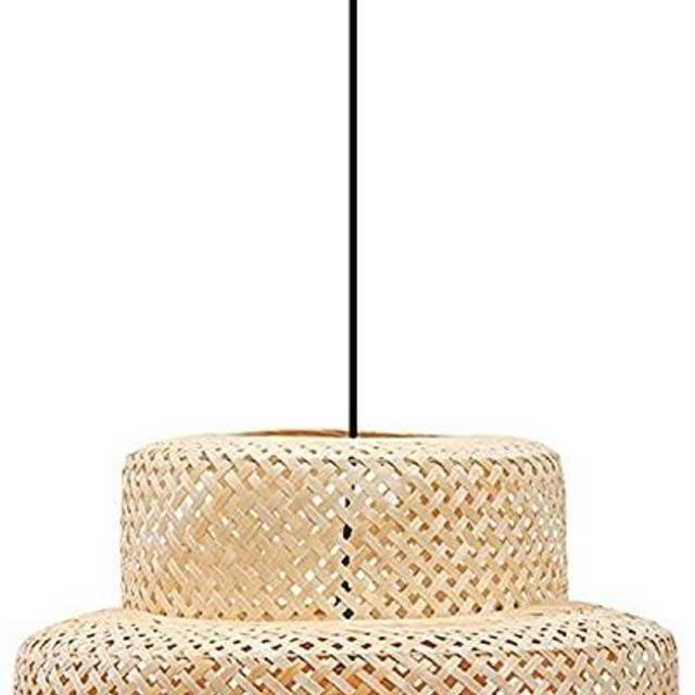 Rattan Lamp Shade ,Pendant Lighting Bamboo Bedroom Hanging Lamp Fixture Ceiling Industrial Chandelier Lights Cord Rattan Lamp for Living Room,Dinner Table,Restaurant (15in*15in*17in),WEPPC