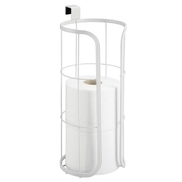mDesign Modern Over The Tank Hanging Toilet Tissue Paper Roll Holder and Reserve for Bathroom Storage - Stores 3 Extra Rolls, Holds Jumbo-Sized Rolls - Durable Metal Wire - White