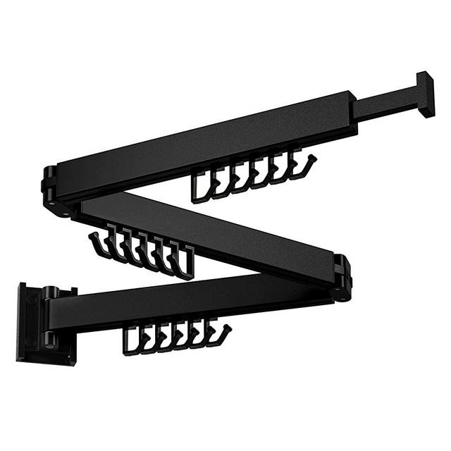 Wall Mounted Clothes Drying Rack,Laundry Drying Rack,Drying Rack Clothing For Laundry,Space Saver Clothes Rack,Retractable Dryer Racks For Laundry,Collapsible(3-Pole), Black color, Sandy Coating,3z-b01