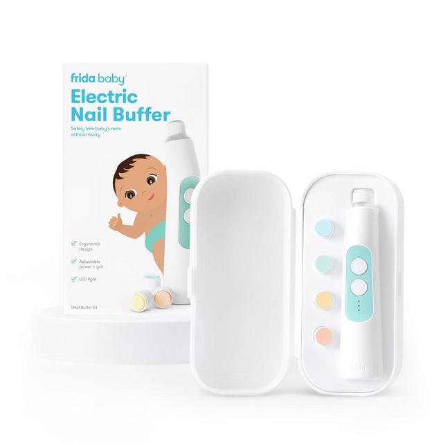 Frida Baby Electric Nail Buffer - Baby Nail File, Nail Clippers + Trimmer Kit - 4 Buffer Pads, LED Light + Case
