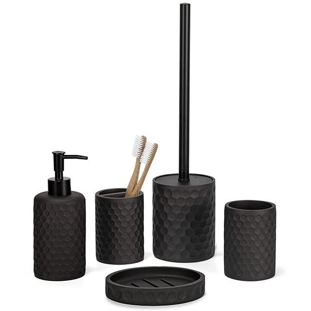 zccz Bathroom Accessories Set 5 Pcs - Soap Dispenser, Toilet Brush Holder, Toothbrush Holder, Bathroom Tumbler, Soap Dish - Vintage Bathroom Accessory Set Decor Countertop Vanity Organizer, ORB