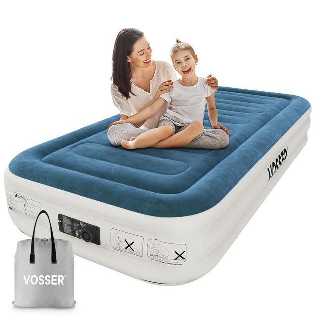 VOSSER Twin Air Mattress with Built-in Pump,Fast & Easy Inflation/Deflation Inflatable Mattress, Foldable Blow Up Mattress with Storage Bag, Inflatable Bed for Home, Camping & Guests