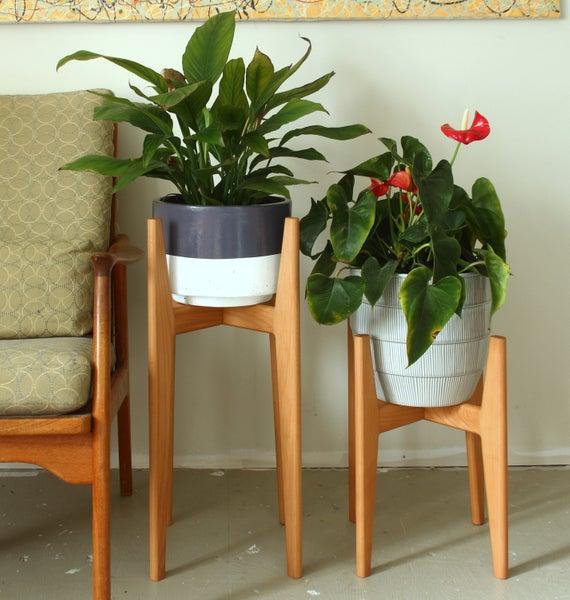 Tall Mid century modern plant stand in Beech 20"x12"