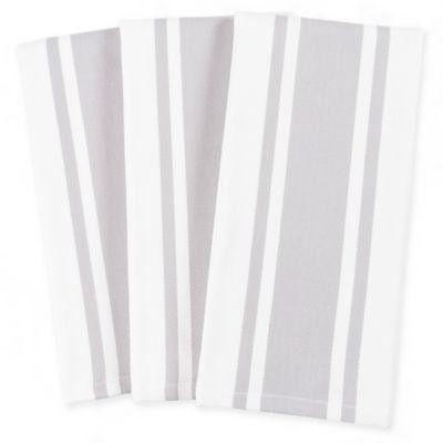 Heavyweight Cotton 3-Pack Striped Kitchen Towels in Silver